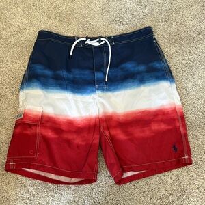 Mens Polo Ralph Lauren XL red, white and blue swim trunks.